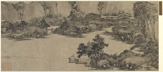 Scholars Retreat on the River, mahdollisesti Qing-dynastia (muste paperille)