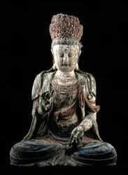 Suuri istuva bodhisattva kädet ylhäällä, Jin-dynastia (1115-1234) (puu ja pigmentti) (katso 206547)
