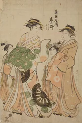 Kadotama-yan talon oiran Katsugano seuralaisen ja kahden kamuron kanssa