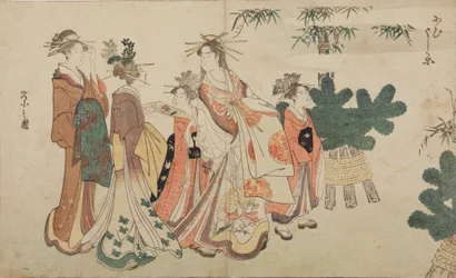 Oiran uudenvuodenkävelyllä kahden shinzon ja kahden kamuron seurassa