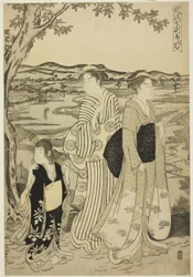 Papukaija Komachi, sarjasta The Fashionable Seven Komachi (Furyu nana Komachi), noin 1788 (värillinen puupiirros; oban).