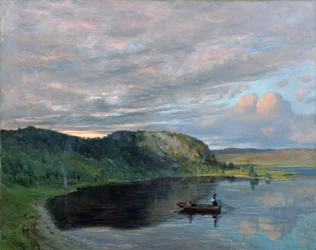 Noite de verão em high mountain lakefinnish