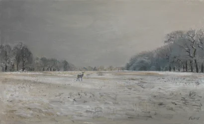 Peura lumessa - Richmond Park, 2015 (öljy kankaalle)