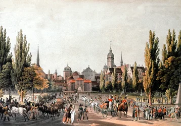 Leipzigin kauppamessut, noin 1810-20 (kaiverrus).