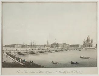 Näkymä Iisakin sillalle Pietarissa - Christian Gottlieb Hammer (1779-1864). Etsaus, akvarelli, ennen 1820. Pietarin valtionhistoriallinen museo