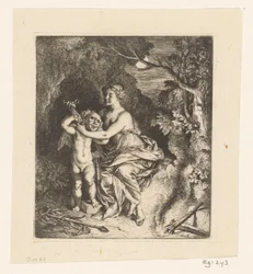 Venus laittaa naamion Amorille