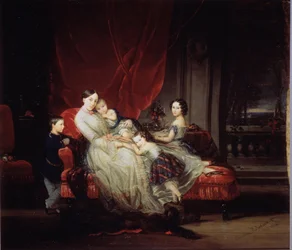 ""Muotokuva Venäjän suurherttuatar Marie Nikolaievnasta (1819-1876) ja hänen neljä lastaan ​​(Marie, Nicolas, Eugenie ja Eugene bebe)"" Christina Robertsonin (1796-1854) maalaus 1849 Venäjän valtionmuseo, Pietari