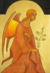Arkkienkeli Gabriel, 2019 (munatempera, lehtikulta, puu)