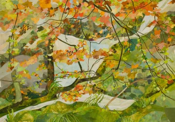 Autumn Honister Stream, 2018 (vesivärillä maalattu paperikollaasi)