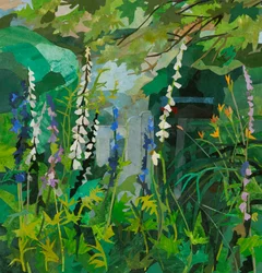 Cornerways Foxgloves, 2025 (vesivärillä maalattu paperikollaasi)