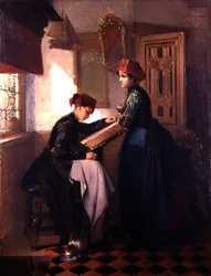 Hindeloopen Girls in an Interior (öljy paneelissa)