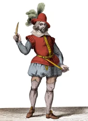 Kokovartalokuva François Ravaillacista (1578-1610), kuningas Henrik IV:n (1553-1610) murhaajasta, kaiverrus Christoffel van Sichem vanhemman (1546-1624) mukaan