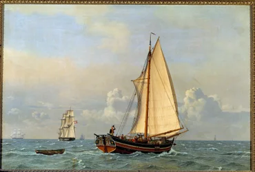 Entinen tanskalainen laiva, joka kulkee vastatuuleen vuonna 1831 Christoffer Wilhelm Eckersbergin (1783-1853) maalaus