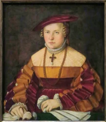 Saksa: Bildnis der Ehefrau des Ulrich Ehinger, Ursula Meuting (k. 1588) (Ulrich Ehingerin vaimon muotokuva, Ursula Meuting) Ulrich Ehingerin vaimon muotokuva, Ursula Meuting (k. 1588)