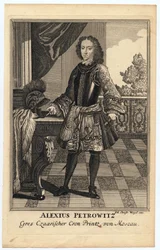 Muotokuva Venäjän Tsarevitš Aleksei Petrovitšista (1690-1718) (Alexis Petrovitsh Romanov) - Wiegel, Christoph (1654-1725) - 1710 - Kuparikaiverrus - 31,2x19,7 - Yksityiskokoelma