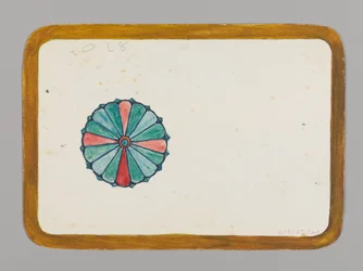 Pieni kortti, jossa tyylitelty krysanteemi, n. 1880. Akvarelli, musta muste ja metalliväri.