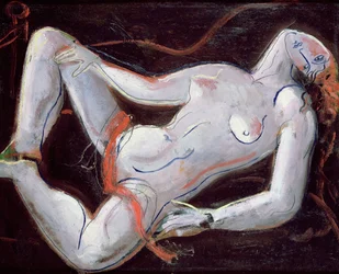 Nude makuuasentoon (öljy paneelissa)