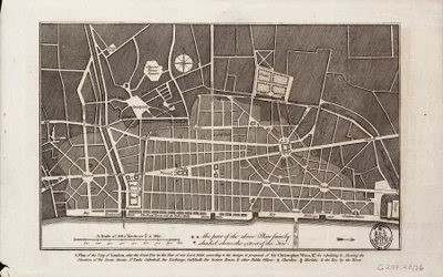 Kartta Lontoon kaupungista vuoden 1666 suuren palon jälkeen (painos) (painettu)