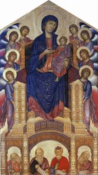 Santa Trinita Maestà (Kruunattu Madonna; Madonna ja lapsi kruunattuna kahdeksan enkelin kanssa, Santa Trinita Madonna)