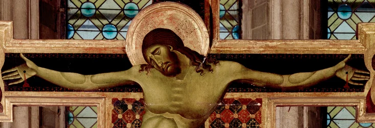 Krusifiksin yksityiskohta. Detrempe Cimabuen (Cenni di Pepo) puulla (1272-1302) 1268-1271 Mitat 336x267 cm Arezzo, San Domenicon kirkko