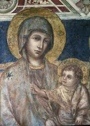 Maesta - Cimabuen (Cenni di Pepon) neitsyt- ja lapsifreskon yksityiskohta (n. 1272-1302) 1278-1280 Koko 320x340 cm Assisi, San Francescon basilika, Alakirkko