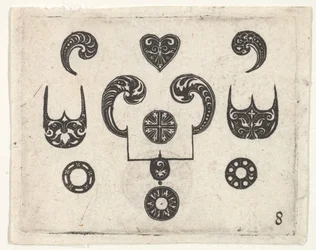 Mustakirjontavedos, jossa on erilaisia aiheita, n. 1620.