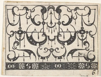 Blackwork-printti koko Schweifwerk-kuviolla, n. 1620.