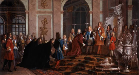 Kuningas Ludvig XIV:lle tekemä geenidogen 1600-luvulla tekemä korjaus (maalaus)