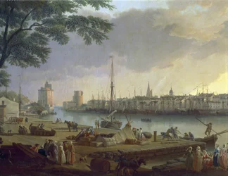 Näkymä La Rochellen satamaan Joseph Vernetin (1714-1789) maalaus, yksityiskohta