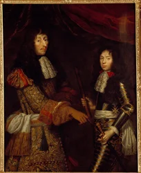 Ludvig II:n Bourbonin prinssi (Bourbon-Conde) (1621-1686), joka tunnetaan nimellä Grand Conde, ja hänen poikansa Henri Julesin Enghienin herttua (1643 - 1709) muotokuva. Claude Lefebvren (1632-1675) maalaus