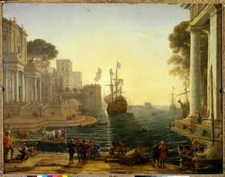 Ulysses antaa Chryseisin isälleen. Öljy kankaalle. Mitat: 1,19 x 1,50 m. Claude Gellee Dit Le Lorrainin maalaus (1600-1682)