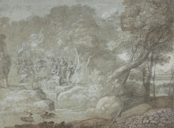 Maisema Apollon ja muusojen kanssa, 1674.