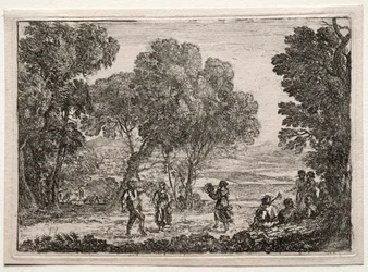 Maisema maalaistanssin pikkulautasen kanssa, c. 1637.