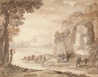 Perseus ja korallin alkuperä, noin 1671 (musta liitu, seepia ja musta muste, seepia ja harmaa pesu valkoisella).