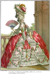 Ranskalainen hovimekko leveillä housuilla, 1778
