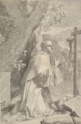 St. Bernard polvistumassa ennen krusifiksia, n. 1655.