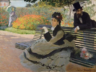 Camille Monet puutarhapenkillä