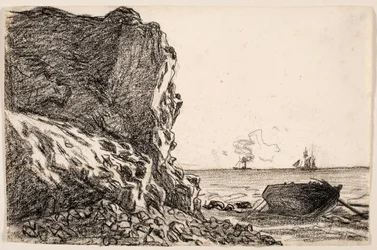 Cliffs and Sea, Sainte-Adresse, n. 1864 (musta liitu norsunluupaperille)