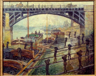 Debardeurs-hiilenpurkajat purkavat tavaroita Seinen rannalla sijaitsevista mökeistä. Claude Monet