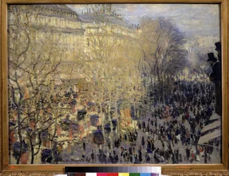 ""Le boulevard des Capucines"" Joukko ohikulkijoita ja liikennettä Pariisin oopperan alueella. Claude Monet