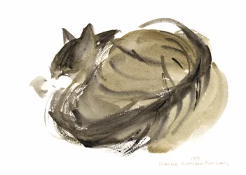 Nukkuva kissa, 1985 (akvarelli)