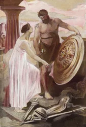 Vulcanin luoma Akhilleuksen kilpi. Clement Gontierin (1876-1918) kuvitus Homeren "Iliadille" (Omero). Paris, Henri Laurens