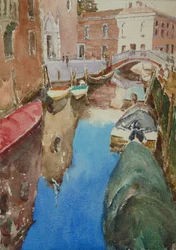 Rio Dei Frari, talviaurinko, 2019 (akvarelli)