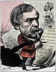 Sarjakuva, joka kuvaa kirjailija Edmond de Goncourtia (1822-1896) Coll-Tocin (Collignon ja Tocqueville) piirroksesta "Tämän päivän miehet". 1892