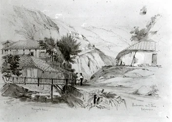 Bergerin talo, Valparaiso, 1834 (kynä ja wc paperilla) (bw kuva)