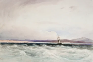 Tutkimusalus HMS "Beagle" ajaa Berkeley Soundiin, Falklandinsaaret