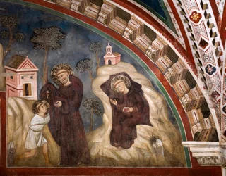 Munkki Romano siirsi tapansa nuorelle Benoit de Nursielle Subiacon alueella, hän vetäytyi Master Consolon (1200-luvulla) Alakirkon luolafreskoon. Pyhän Benedetton luostari (Sacro Speco), Subiaco (Rooma), Italia
