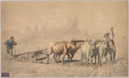 Neljä härkää vetää auraa, 1853.