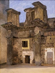 Minervan temppeli Nervan foorumilla Roomassa, noin 1840 (öljy paperille ja kankaalle kiinnitettynä).