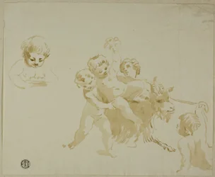 Putti leikkii vuohen kanssa